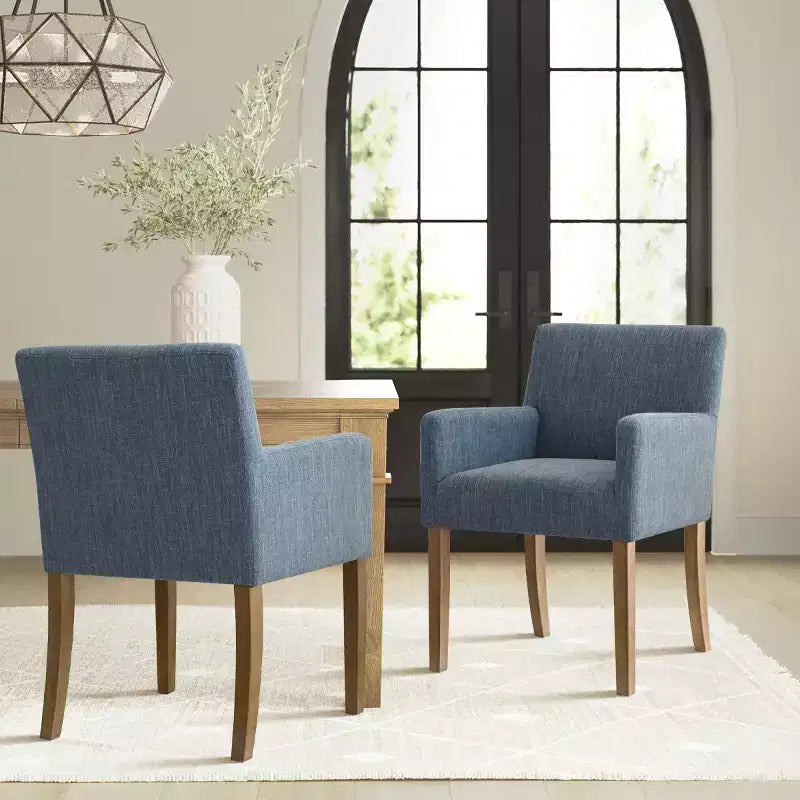 Lot de 2 chaises de salle à manger en lin avec accoudoirs, chaises de cuisine modernes avec pieds en bois, fauteuils pour salle à manger ou salon - Panipeachy