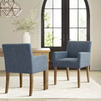Lot de 2 chaises de salle à manger en lin avec accoudoirs, chaises de cuisine modernes avec pieds en bois, fauteuils pour salle à manger ou salon - Panipeachy