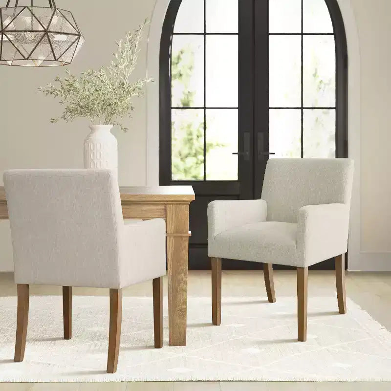 Lot de 2 chaises de salle à manger en lin avec accoudoirs, chaises de cuisine modernes avec pieds en bois, fauteuils pour salle à manger ou salon - Panipeachy