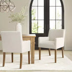 Lot de 2 chaises de salle à manger en lin avec accoudoirs, chaises de cuisine modernes avec pieds en bois, fauteuils pour salle à manger ou salon - Panipeachy