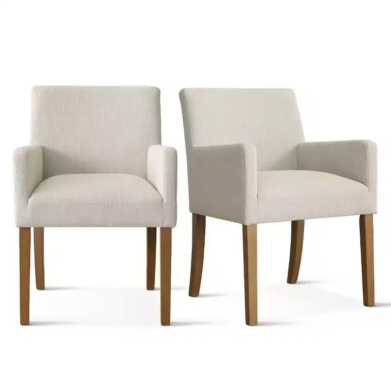 Lot de 2 chaises de salle à manger en lin avec accoudoirs, chaises de cuisine modernes avec pieds en bois, fauteuils pour salle à manger ou salon - Panipeachy