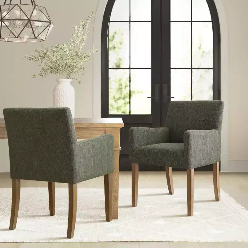 Lot de 2 chaises de salle à manger en lin avec accoudoirs, chaises de cuisine modernes avec pieds en bois, fauteuils pour salle à manger ou salon - Panipeachy