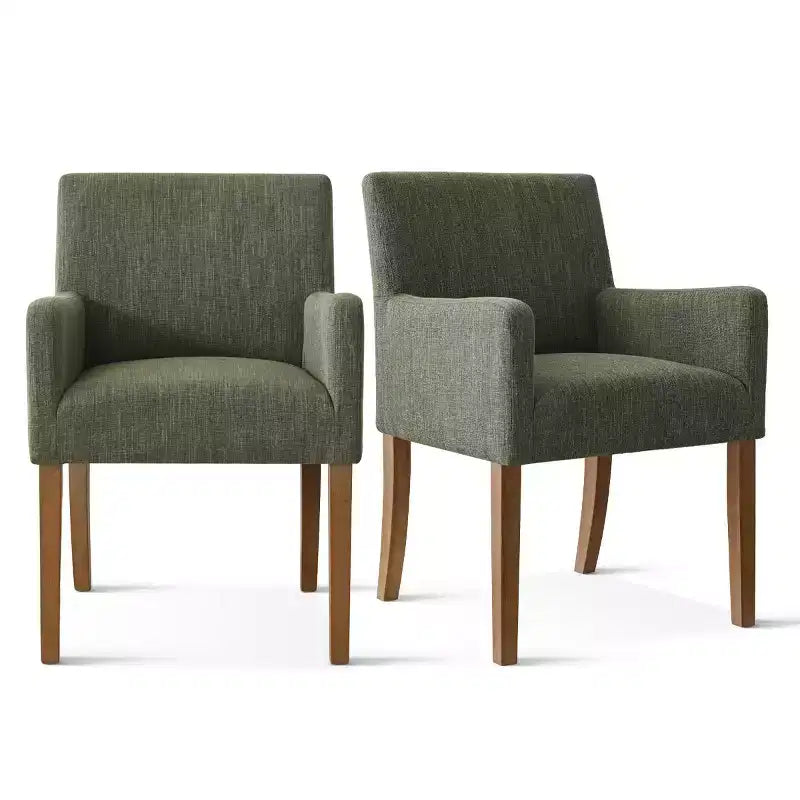Lot de 2 chaises de salle à manger en lin avec accoudoirs, chaises de cuisine modernes avec pieds en bois, fauteuils pour salle à manger ou salon - Panipeachy