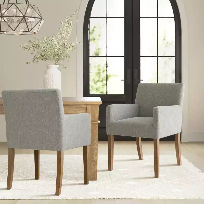 Lot de 2 chaises de salle à manger en lin avec accoudoirs, chaises de cuisine modernes avec pieds en bois, fauteuils pour salle à manger ou salon - Panipeachy