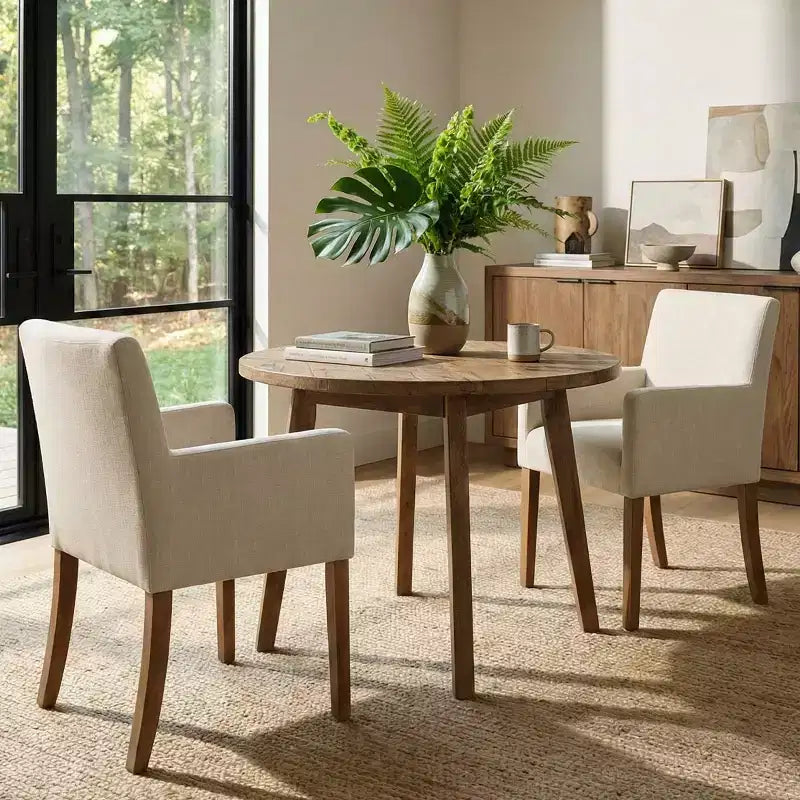 Set of 2 Linen Upholstered Dining Chairs with Arms, Modern Kitchen Chairs with Wooden Legs, Armchairs for Dining Room or Living Room - Panipeachy