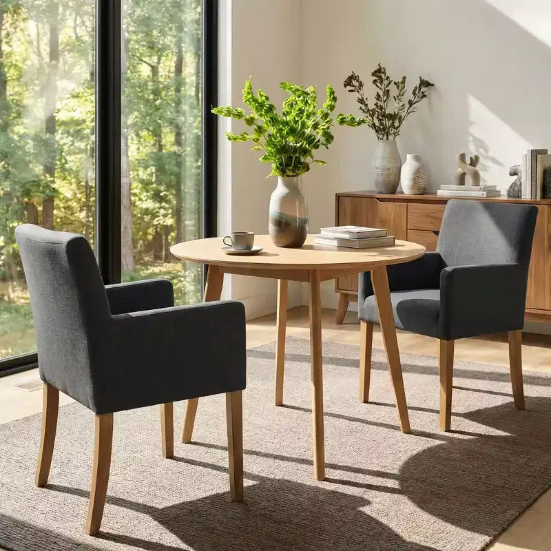 Lot de 2 chaises de salle à manger en lin avec accoudoirs, chaises de cuisine modernes avec pieds en bois, fauteuils pour salle à manger ou salon - Panipeachy