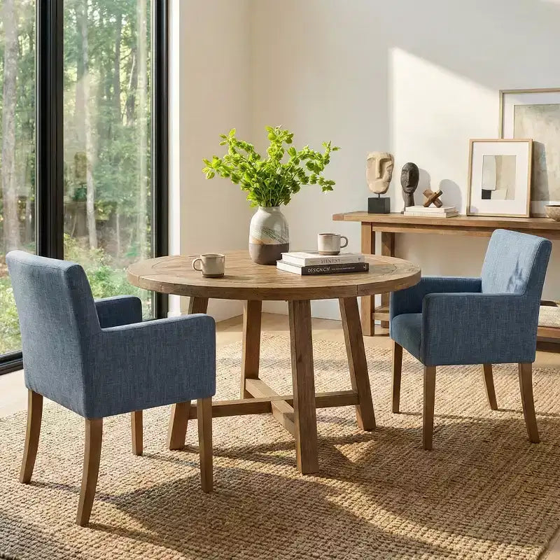 Lot de 2 chaises de salle à manger en lin avec accoudoirs, chaises de cuisine modernes avec pieds en bois, fauteuils pour salle à manger ou salon - Panipeachy