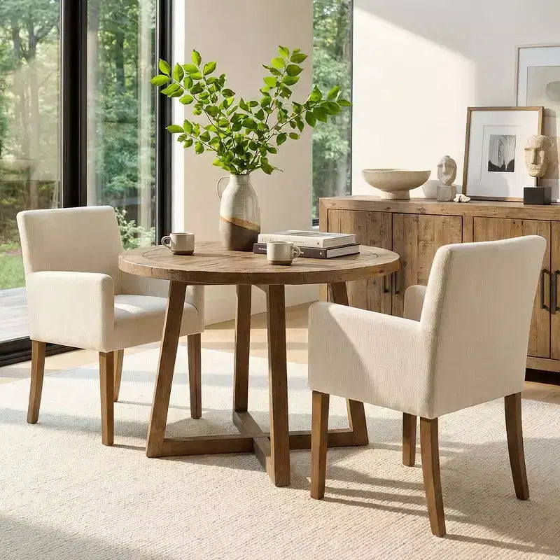Lot de 2 chaises de salle à manger en lin avec accoudoirs, chaises de cuisine modernes avec pieds en bois, fauteuils pour salle à manger ou salon - Panipeachy