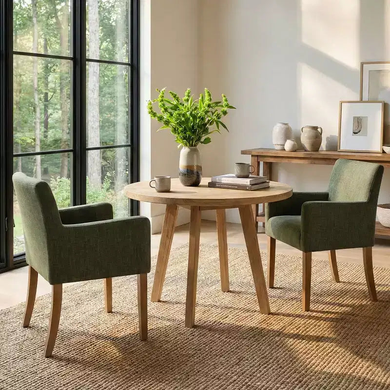 Lot de 2 chaises de salle à manger en lin avec accoudoirs, chaises de cuisine modernes avec pieds en bois, fauteuils pour salle à manger ou salon - Panipeachy