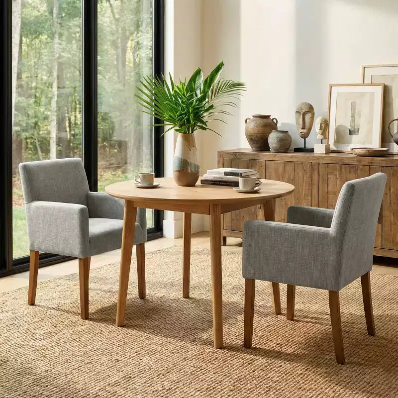 Lot de 2 chaises de salle à manger en lin avec accoudoirs, chaises de cuisine modernes avec pieds en bois, fauteuils pour salle à manger ou salon - Panipeachy