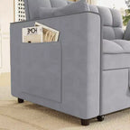 MAYEERTY Canapé-lit convertible moderne en velours avec oreillers et poches latérales pour petits espaces, gris clair