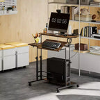 Bureau debout réglable avec prises de courant, bureau assis-debout avec plateau inclinable, roulettes, étagère, pour bureau à domicile
