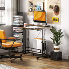 Bureau debout réglable avec prises de courant, bureau assis-debout avec plateau inclinable, roulettes, étagère, pour bureau à domicile