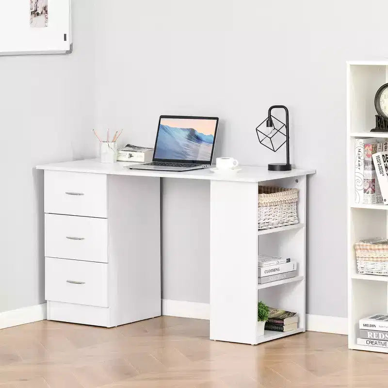 47 Bureau d'ordinateur de maison moderne combiné avec étagère, table d'écriture, poste de travail avec 3 tiroirs et étagère de rangement