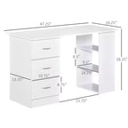 47 Bureau d'ordinateur de maison moderne combiné avec étagère, table d'écriture, poste de travail avec 3 tiroirs et étagère de rangement