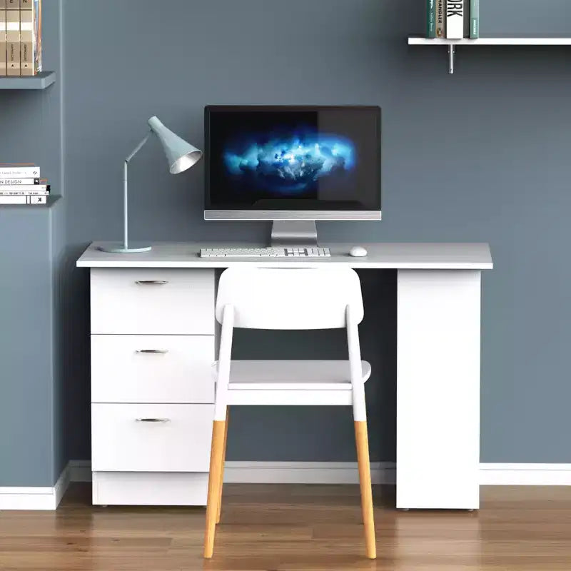 47 Bureau d'ordinateur de maison moderne combiné avec étagère, table d'écriture, poste de travail avec 3 tiroirs et étagère de rangement