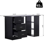 47 Bureau d'ordinateur de maison moderne combiné avec étagère, table d'écriture, poste de travail avec 3 tiroirs et étagère de rangement