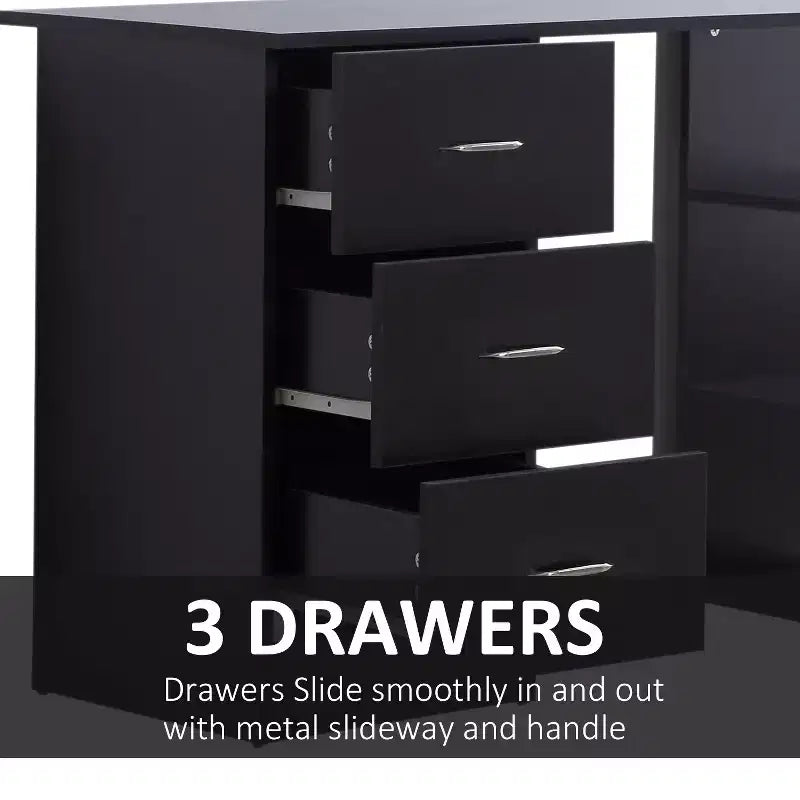 47 Bureau d'ordinateur de maison moderne combiné avec étagère, table d'écriture, poste de travail avec 3 tiroirs et étagère de rangement