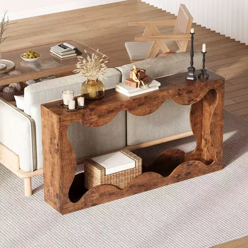 Console de 63 po pour entrée, table de canapé étroite rectangulaire en bois derrière le canapé, table d'entrée festonnée pour le couloir de salon