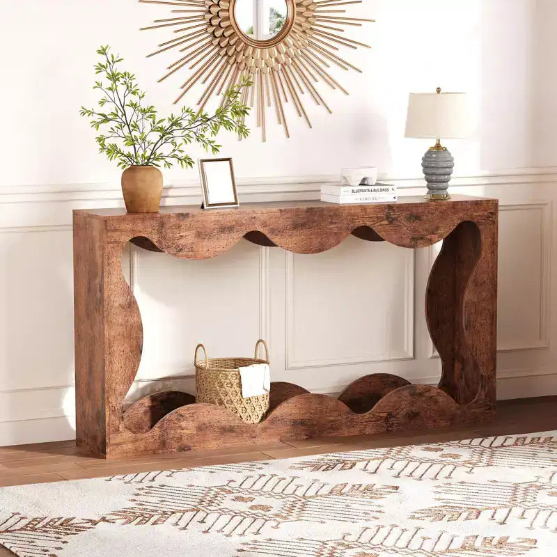 Console de 63 po pour entrée, table de canapé étroite rectangulaire en bois derrière le canapé, table d'entrée festonnée pour le couloir de salon