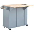 Îlot de cuisine PexFix avec prise de courant, îlot de rangement de cuisine avec abattant, casier à vin et rangement réglable pour la maison, la cuisine, la salle à manger, bleu