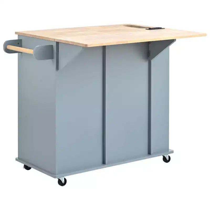 Îlot de cuisine PexFix avec prise de courant, îlot de rangement de cuisine avec abattant, casier à vin et rangement réglable pour la maison, la cuisine, la salle à manger, bleu