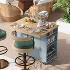 Îlot de cuisine PexFix avec prise de courant, îlot de rangement de cuisine avec abattant, casier à vin et rangement réglable pour la maison, la cuisine, la salle à manger, bleu