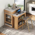 Îlot de cuisine PexFix 59,5 avec table à manger extensible Table de rangement de cuisine avec rangement double face avec prise de courant et étagères latérales ouvertes Naturel