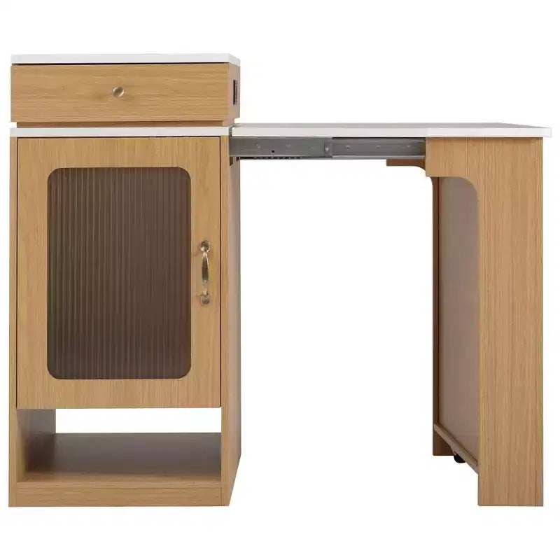 Îlot de cuisine PexFix 59,5 avec table à manger extensible Table de rangement de cuisine avec rangement double face avec prise de courant et étagères latérales ouvertes Naturel