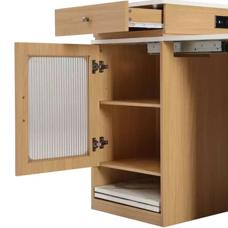 Îlot de cuisine PexFix 59,5 avec table à manger extensible Table de rangement de cuisine avec rangement double face avec prise de courant et étagères latérales ouvertes Naturel