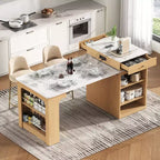 Îlot de cuisine PexFix 59,5 avec table à manger extensible Table de rangement de cuisine avec rangement double face avec prise de courant et étagères latérales ouvertes Naturel