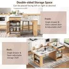 Îlot de cuisine PexFix 59,5 avec table à manger extensible Table de rangement de cuisine avec rangement double face avec prise de courant et étagères latérales ouvertes Naturel