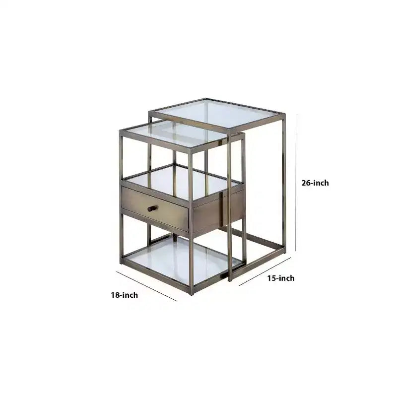 Tables gigognes Royal Hampton, verre transparent et laiton, lot de 2