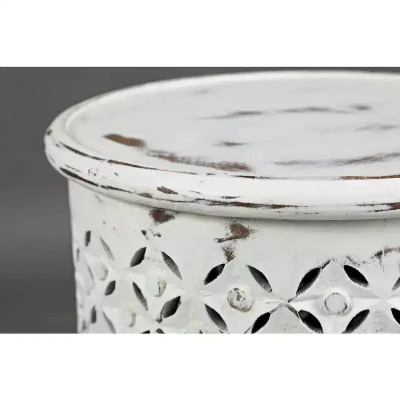 Table d'appoint ronde Jofran, en bois massif vieilli, collection Decker