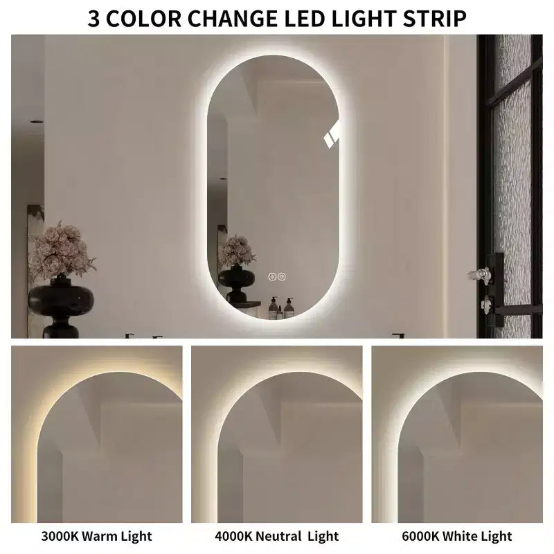 Miroir de courtoisie de salle de bain mural intelligent à écran tactile LED anti-buée de 48 x 24 pouces