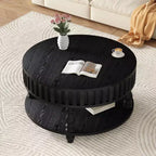 Table basse ronde vintage Okak à 2 niveaux avec double rangement, table basse en placage de bois massif pour salon, chambre à coucher