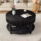Table basse ronde vintage Okak à 2 niveaux avec double rangement, table basse en placage de bois massif pour salon, chambre à coucher