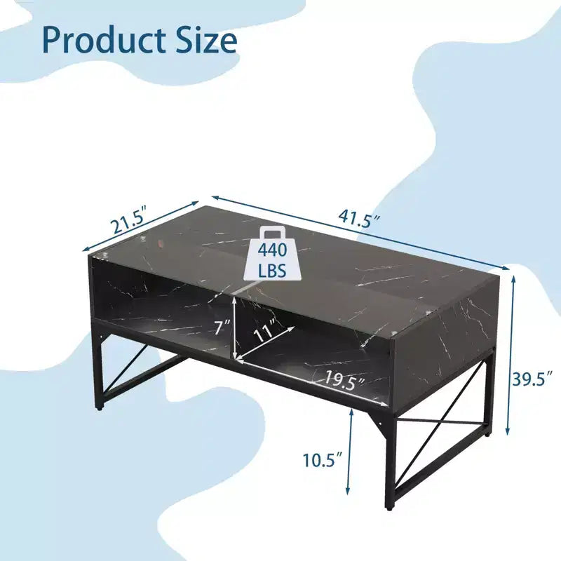 Table basse LED Costway avec 4 cubes de rangement, plateau en faux marbre et verre trempé pour salon, noir