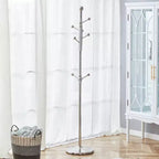 Portemanteau moderne en acier inoxydable Okak, portemanteau sur pied avec support amovible, pour salon, entrée, chambre, argent