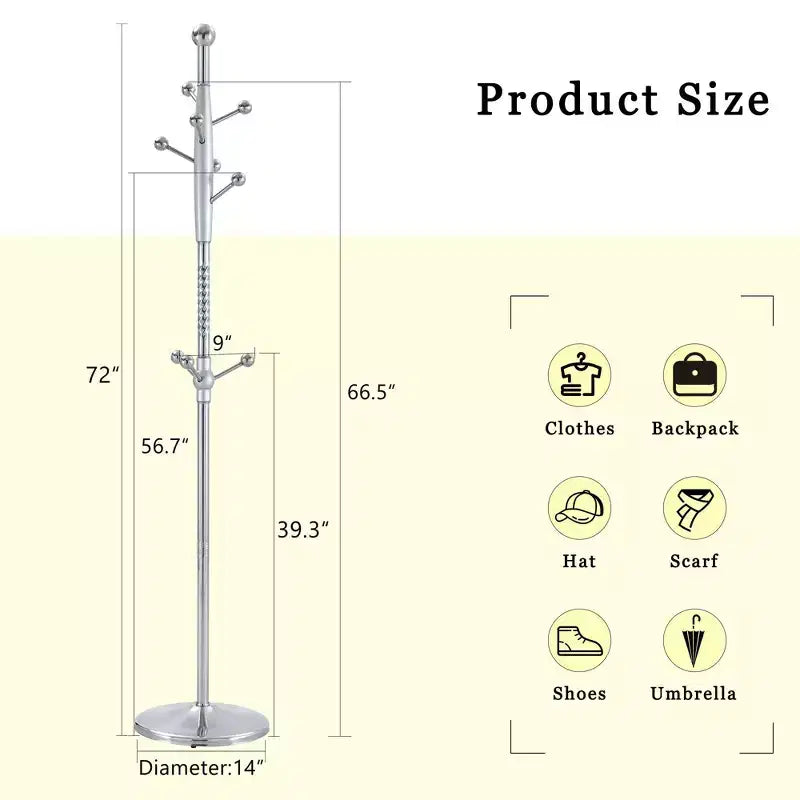 Portemanteau moderne en acier inoxydable Okak, portemanteau sur pied avec support amovible, pour salon, entrée, chambre, argent