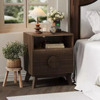 Table de Chevet Cannelée, Lot de 1, Table de Chevet en Bois avec 2 Tiroirs, Étagère Ouverte et Pieds, pour Chambre à Coucher, Salon, Gris