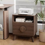 Table de Chevet Cannelée, Lot de 1, Table de Chevet en Bois avec 2 Tiroirs, Étagère Ouverte et Pieds, pour Chambre à Coucher, Salon, Gris