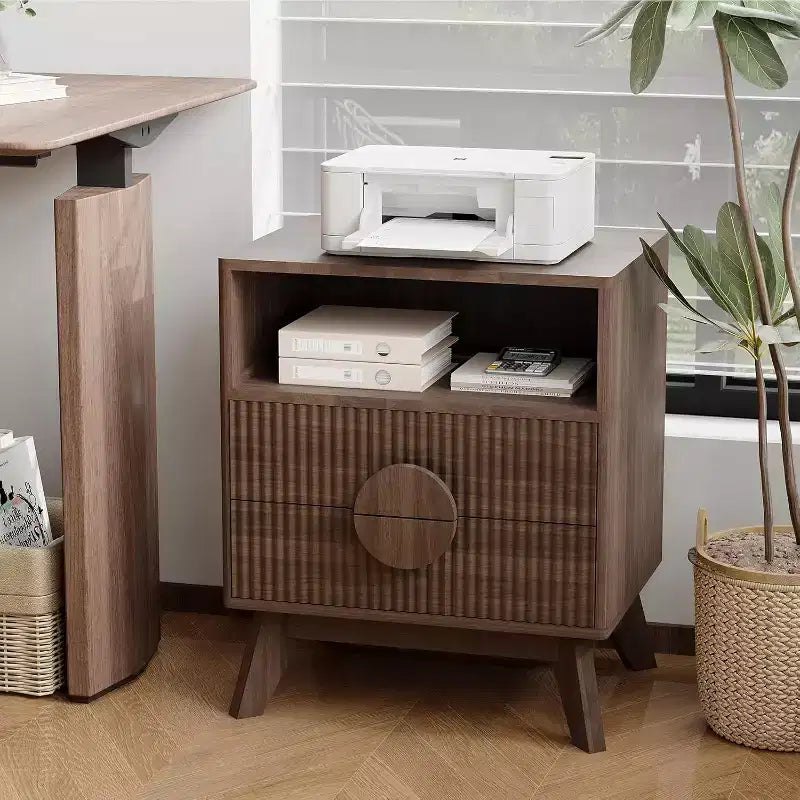Table de Chevet Cannelée, Lot de 1, Table de Chevet en Bois avec 2 Tiroirs, Étagère Ouverte et Pieds, pour Chambre à Coucher, Salon, Gris