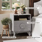 Table de Chevet Cannelée, Lot de 1, Table de Chevet en Bois avec 2 Tiroirs, Étagère Ouverte et Pieds, pour Chambre à Coucher, Salon, Gris