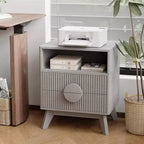 Table de Chevet Cannelée, Lot de 1, Table de Chevet en Bois avec 2 Tiroirs, Étagère Ouverte et Pieds, pour Chambre à Coucher, Salon, Gris