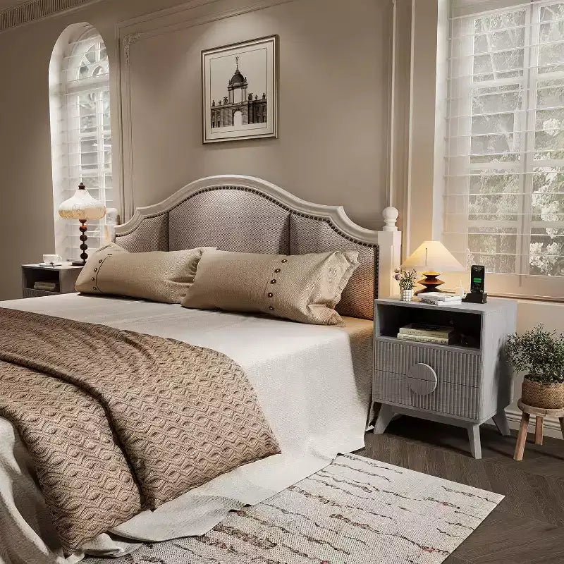Table de Chevet Cannelée, Lot de 1, Table de Chevet en Bois avec 2 Tiroirs, Étagère Ouverte et Pieds, pour Chambre à Coucher, Salon, Gris