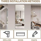 Miroir mural pleine longueur à coins ronds transparents de 60 x 15 pouces pour salon, chambre à coucher, vestiaire, avec trou de suspension