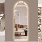 Miroir LED arqué pleine longueur 65 x 21 pouces, intensité variable, autoportant ou mural pour chambre, salon, dressing