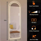 Miroir LED arqué pleine longueur 65 x 21 pouces, intensité variable, autoportant ou mural pour chambre, salon, dressing