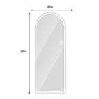 Miroir LED arqué pleine longueur 65 x 21 pouces, intensité variable, autoportant ou mural pour chambre, salon, dressing